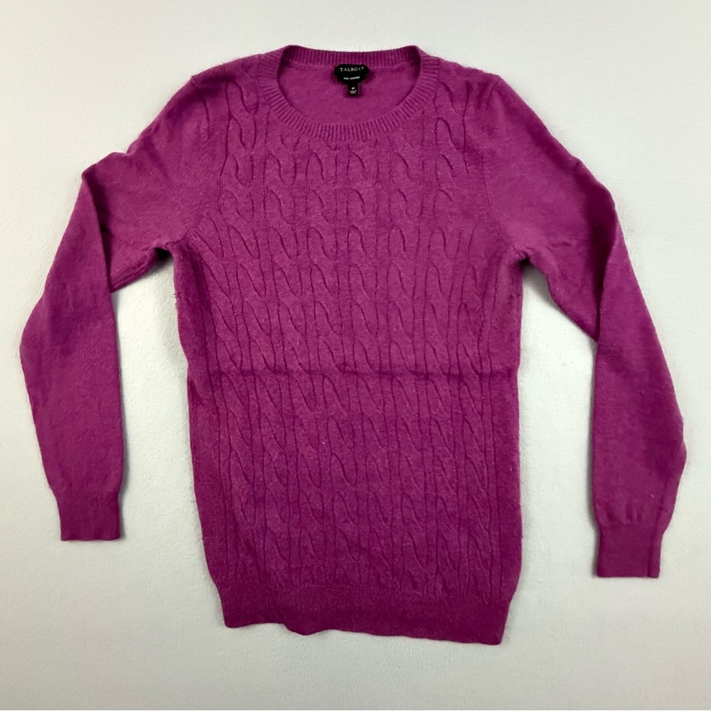 Talbots Sweater Women's Medium Pure Cashmere‎ Cable Knit Sweater Purple